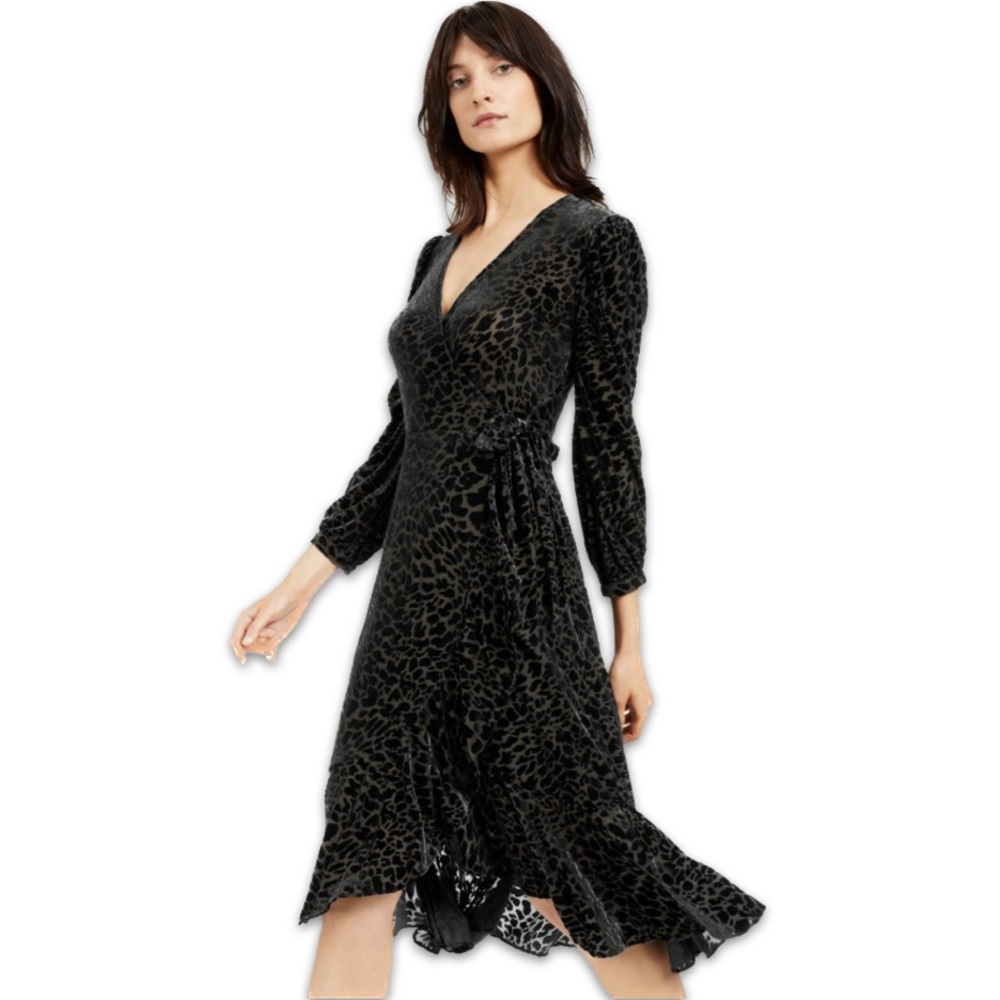 Calvin Klein Burnout Velvet Dress Sz 10 Emerald Green Animal Print Leopard